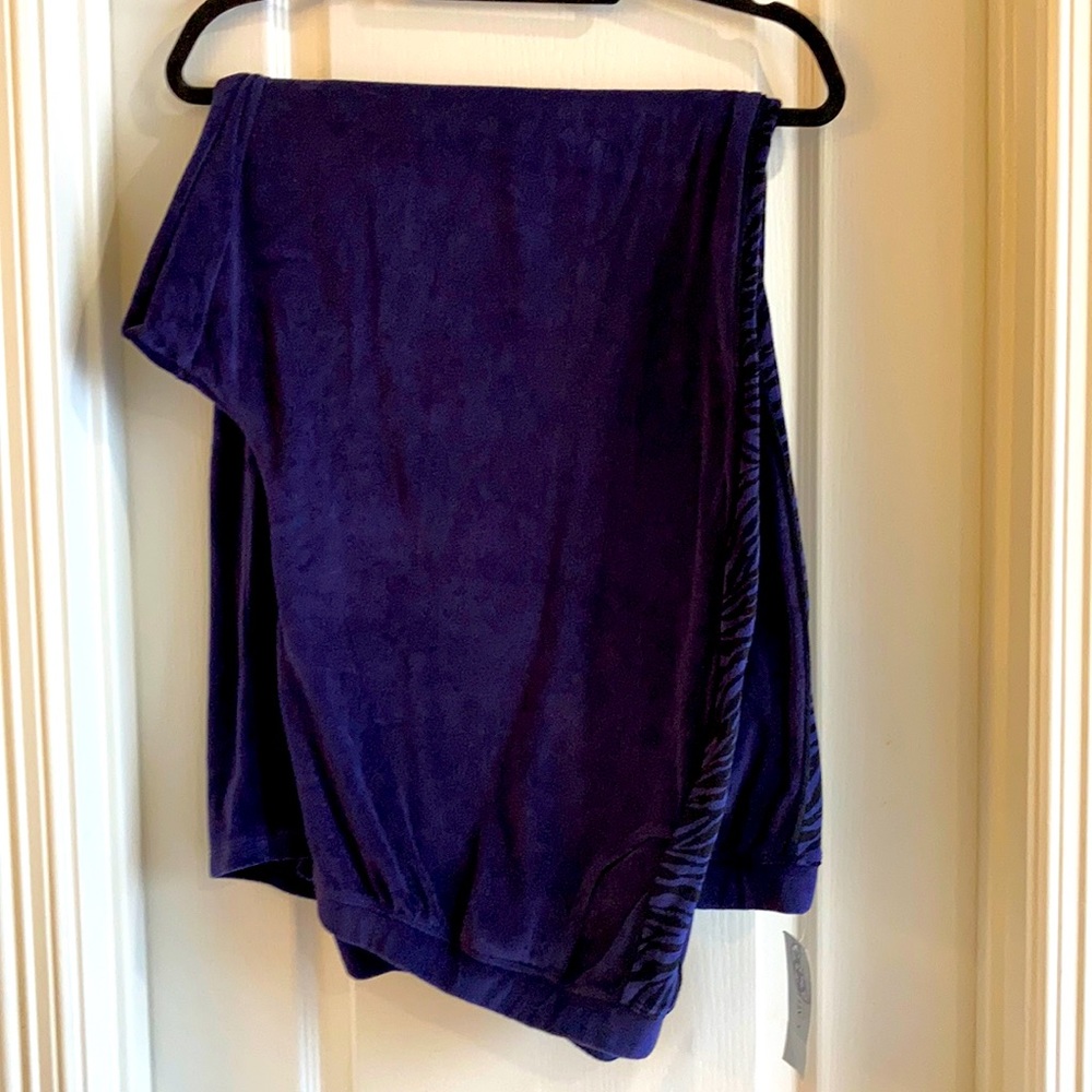 Catherines velour plum pants with zebra detail
